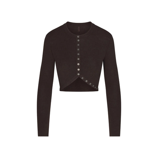 ESSENTIAL KNIT ROUNDED CROPPED CARDIGAN | ESPRESSO
