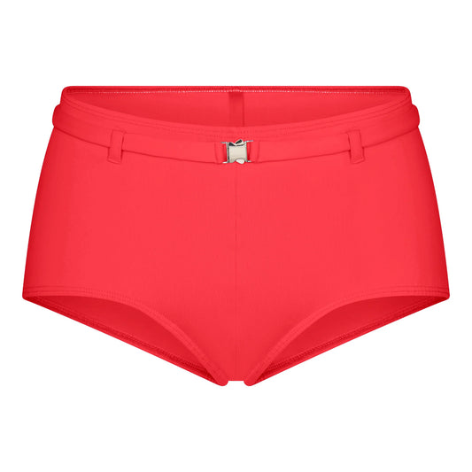ICONIC SWIM BELTED BOY SHORT BIKINI BOTTOM | CARMINE