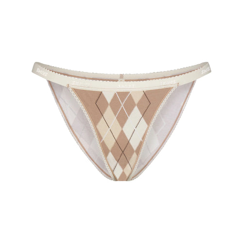LIGHTWEIGHT COTTON LOGO PICOT STRING BIKINI | CAFE ARGYLE PRINT