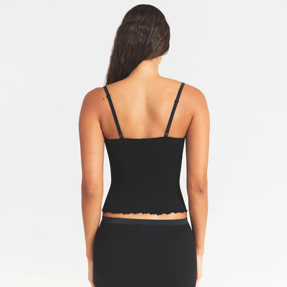 RIB KNIT LACE CAMI | OBSIDIAN