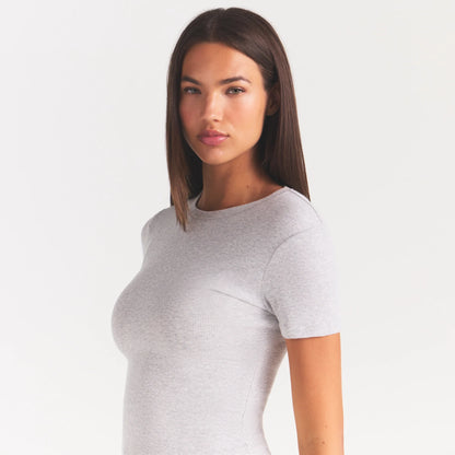 COTTON RIB T-SHIRT | LIGHT HEATHER GREY