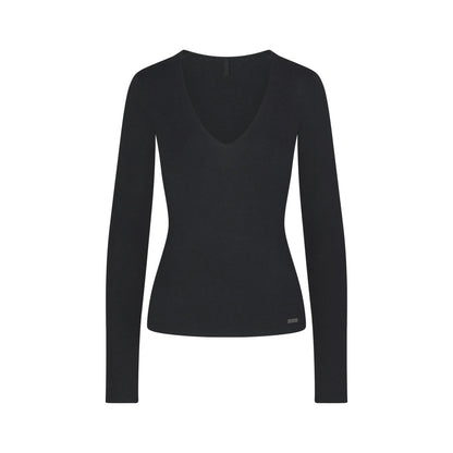 ESSENTIAL KNIT LONG SLEEVE V NECK | ONYX