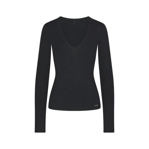 ESSENTIAL KNIT LONG SLEEVE V NECK | ONYX