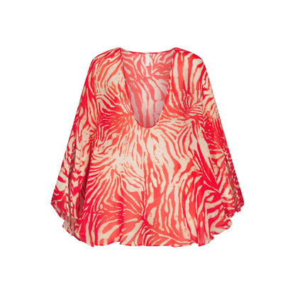 SWIM COVER-UPS SHEER MINI KAFTAN | CARMINE ZEBRA PRINT