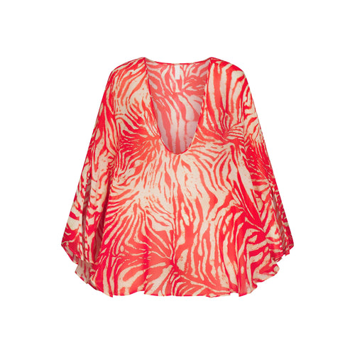 SWIM COVER-UPS SHEER MINI KAFTAN | CARMINE ZEBRA PRINT
