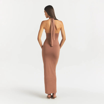 SMOOTH LAYERS CONVERTIBLE LONG DRESS | NUTMEG