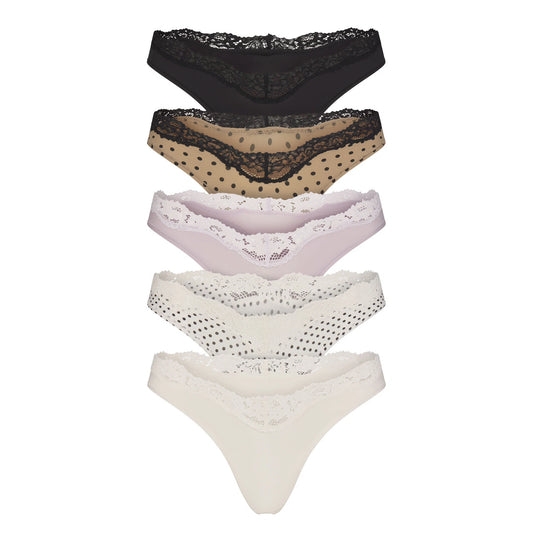 FITS EVERYBODY LACE DIPPED THONG 5-PACK | NEUTRAL DOT MULTI
