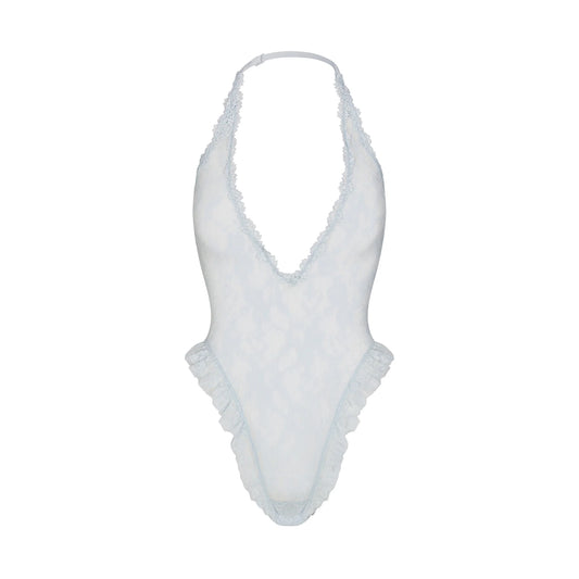 STRETCH LACE DEEP PLUNGE TEDDY | POWDER BLUE