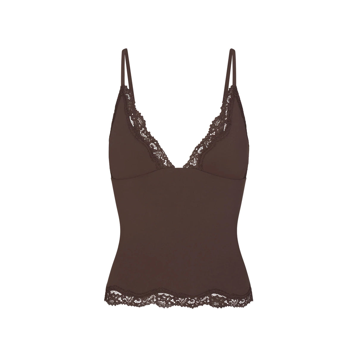 FITS EVERYBODY LACE TRIANGLE CAMI AND BOY SHORT SET | ESPRESSO
