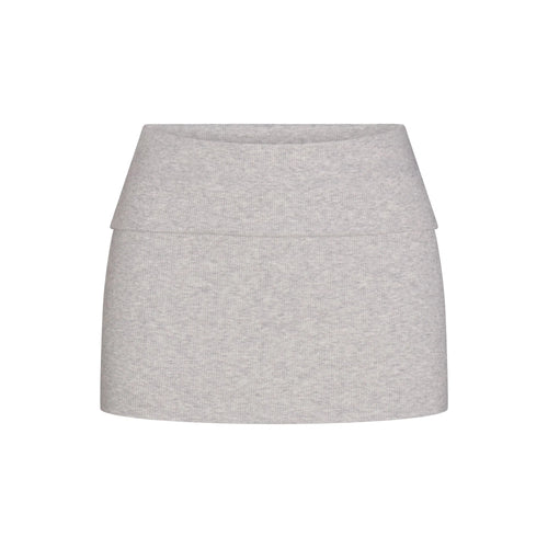 COTTON RIB FOLDOVER MINI SKIRT | LIGHT HEATHER GREY