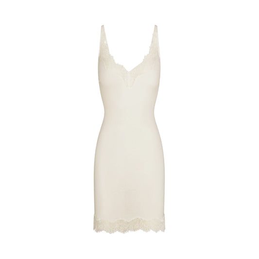 RIB KNIT LACE MINI DRESS | EGRET