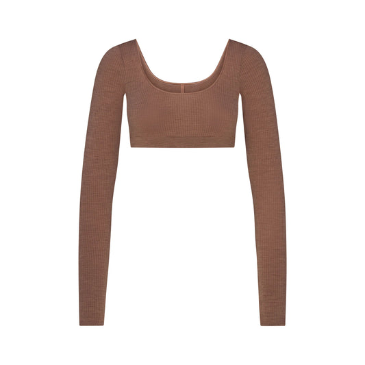 WOOL RIB LONG SLEEVE SUPER CROPPED TOP | SIENNA