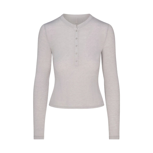 SHEER MODAL CREWNECK HENLEY | HEATHER GREY