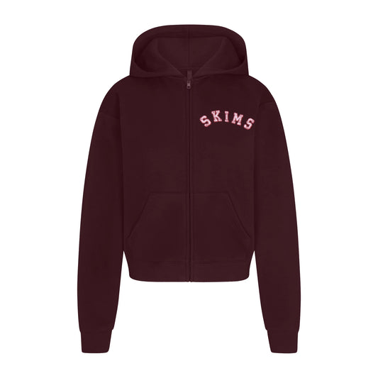 COTTON FLEECE ZIP UP HOODIE | CURRANT ARCHED SKIMS PLAID