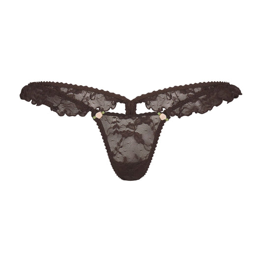 STRETCH LACE BUTTERFLY THONG | ESPRESSO