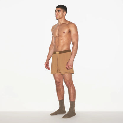 SKIMS COTTON MENS KNIT BOXER | RUSSET