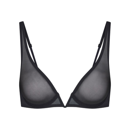 ULTRA FINE MESH DEEP PLUNGE BRA | OBSIDIAN