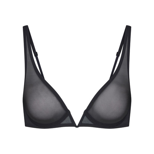 ULTRA FINE MESH DEEP PLUNGE BRA | OBSIDIAN
