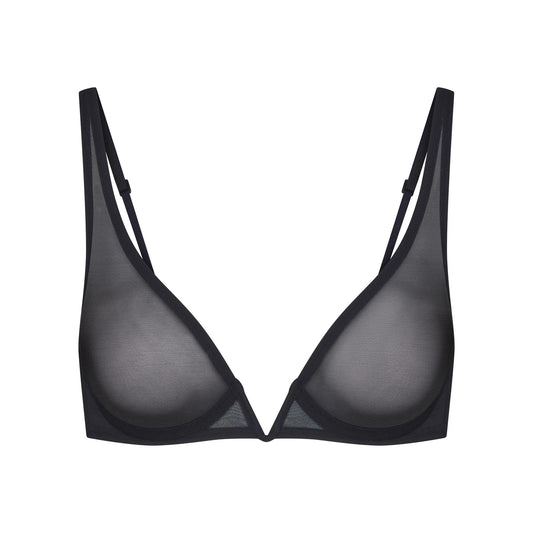 ULTRA FINE MESH DEEP PLUNGE BRA | OBSIDIAN