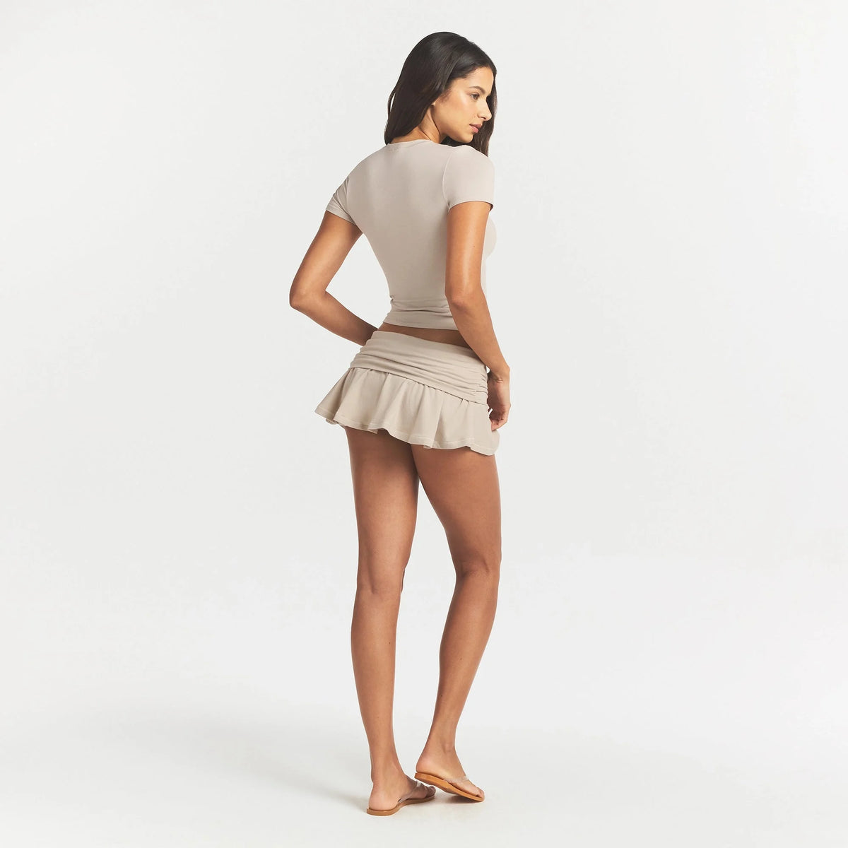 COTTON JERSEY FOLDOVER MINI SKORT | STONE