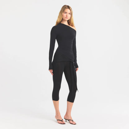 CUPRO JERSEY ASYMMETRICAL TOP | OBSIDIAN