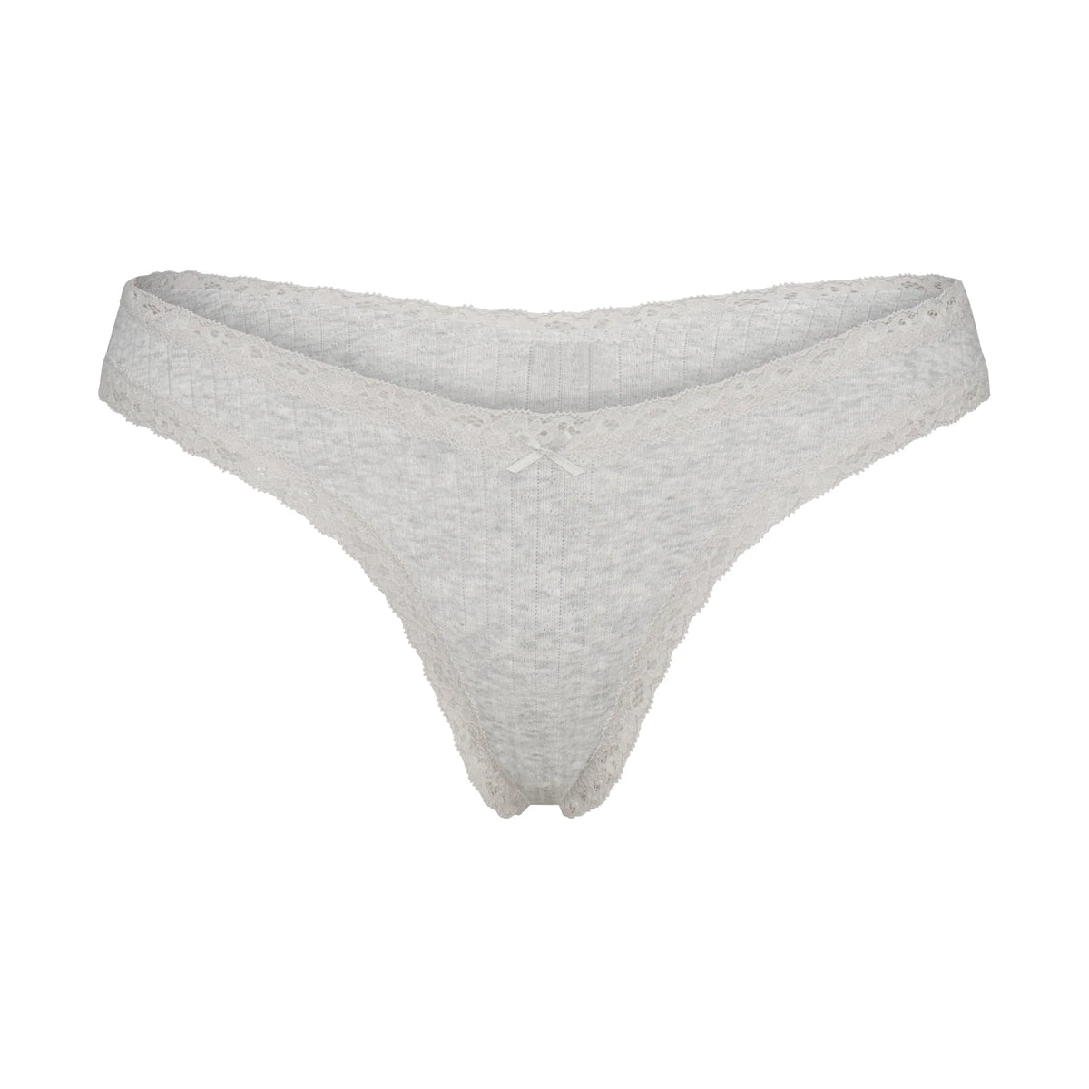 LIGHTWEIGHT COTTON POINTELLE LACE THONG | LIGHT HEATHER GREY