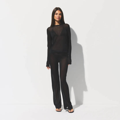 SLINKY KNIT CREW NECK LONG SLEEVE TOP | OBSIDIAN