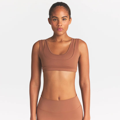 NikeSKIMS MATTE DOUBLE STRAP SCOOP BRA | CAROB BROWN