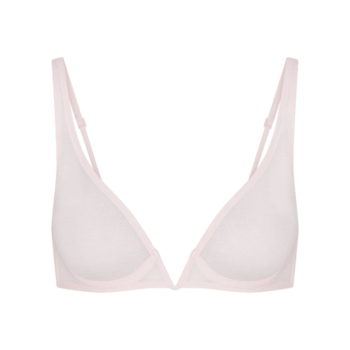 ULTRA FINE MESH DEEP PLUNGE BRA | BARELY PINK