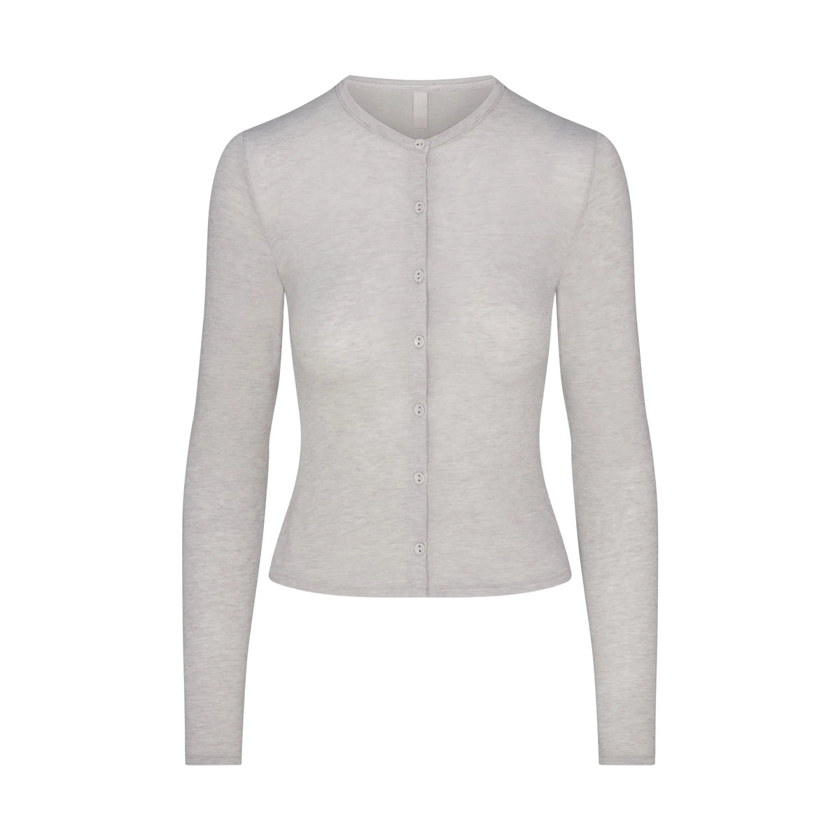 SHEER MODAL CARDIGAN WITH COVERED BUTTONS | HEATHER GREY