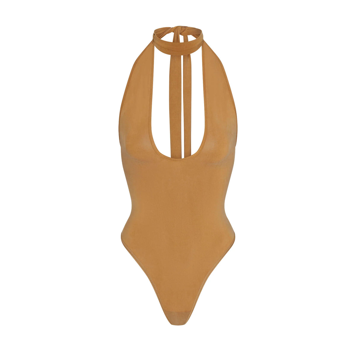 CUPRO JERSEY HALTER BODYSUIT | ALMOND