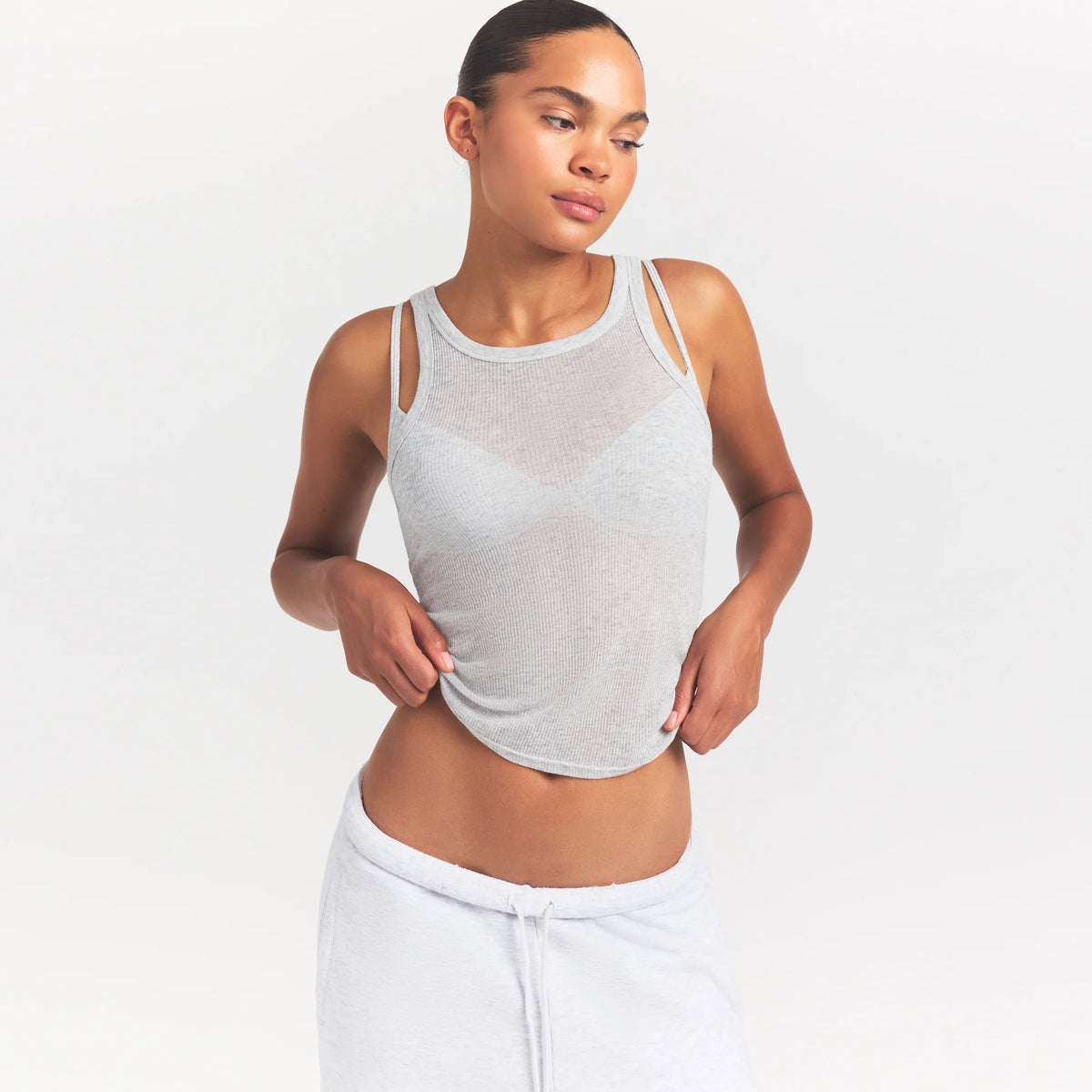 SHEER RIB TANK | LIGHT HEATHER GREY
