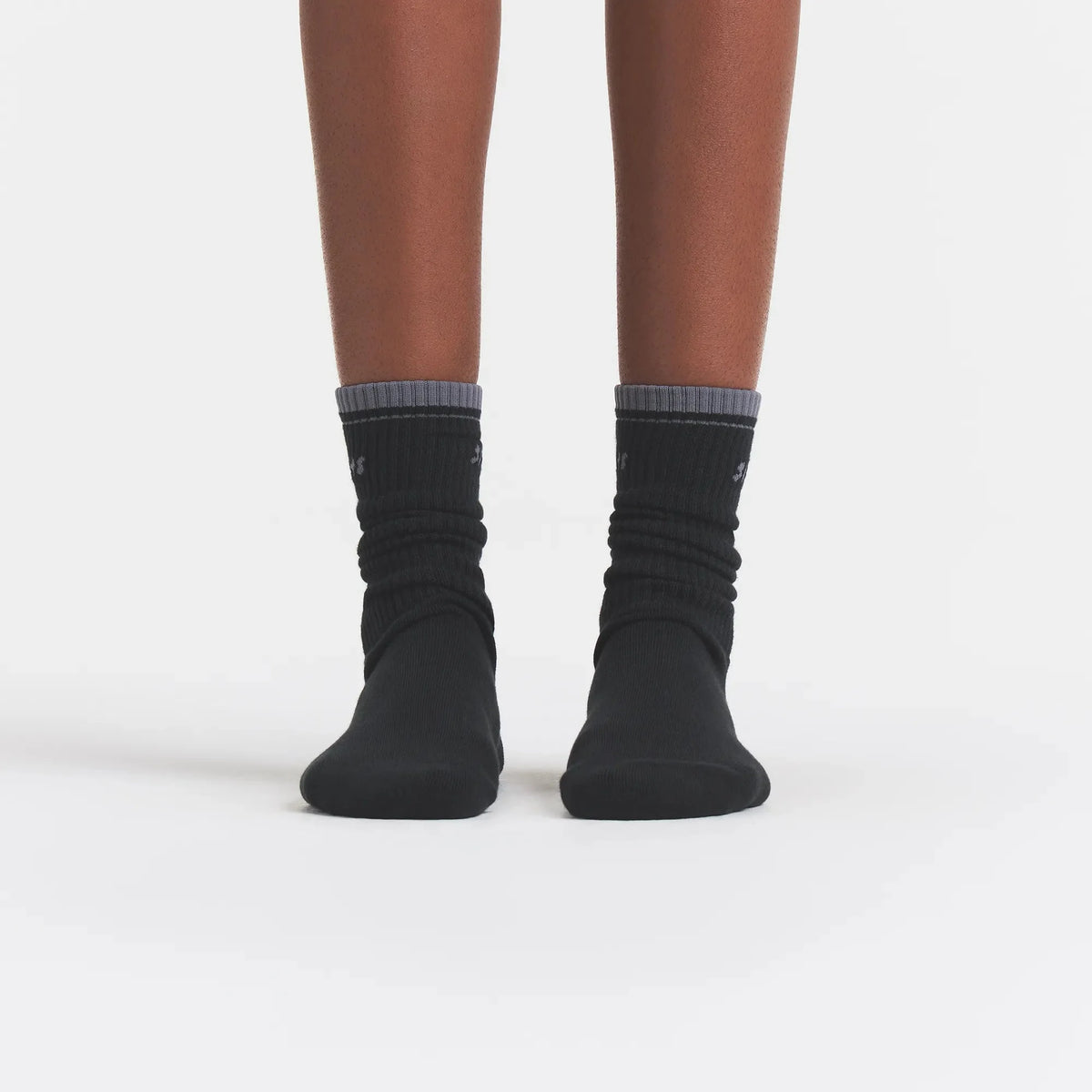 SKIMS SOCKS RIBBED CREW LOGO SOCK | ONYX AND DARK HEATHER GREY