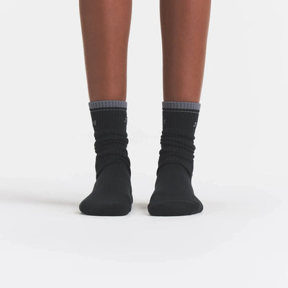 SKIMS SOCKS RIBBED CREW LOGO SOCK | ONYX AND DARK HEATHER GREY