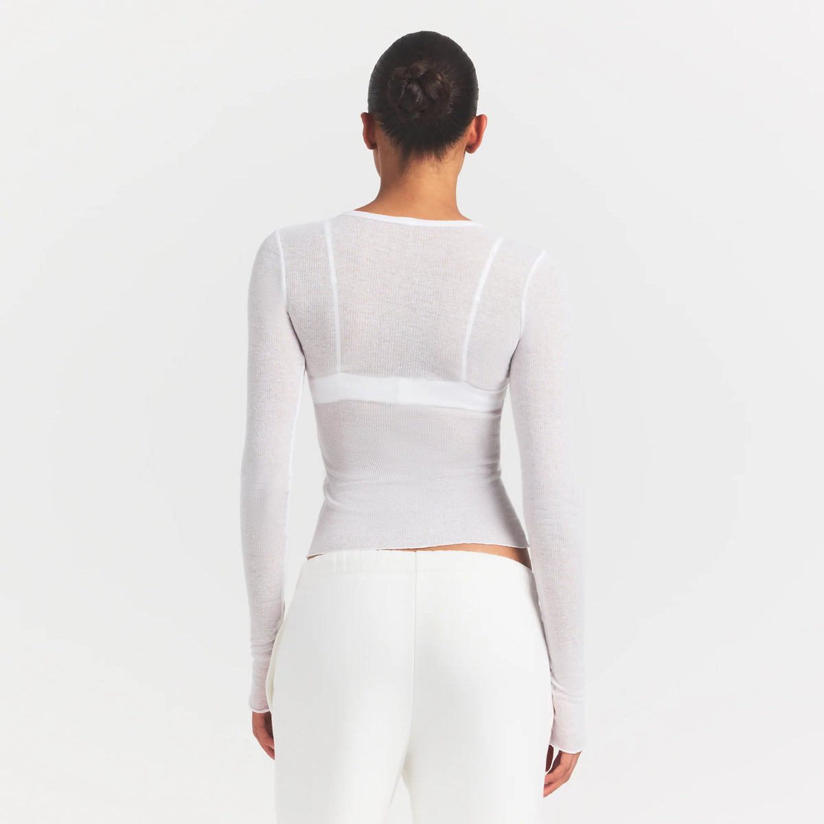 SHEER RIB LONG SLEEVE TOP | SNOW