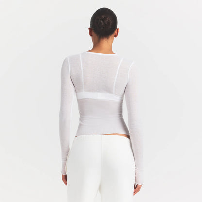 SHEER RIB LONG SLEEVE TOP | SNOW