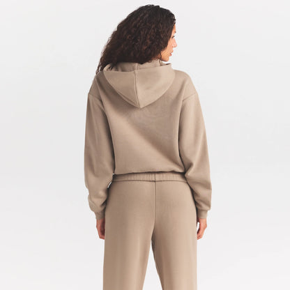 COTTON FLEECE HOODIE WITH EMBOSSED LOGO | LATTE