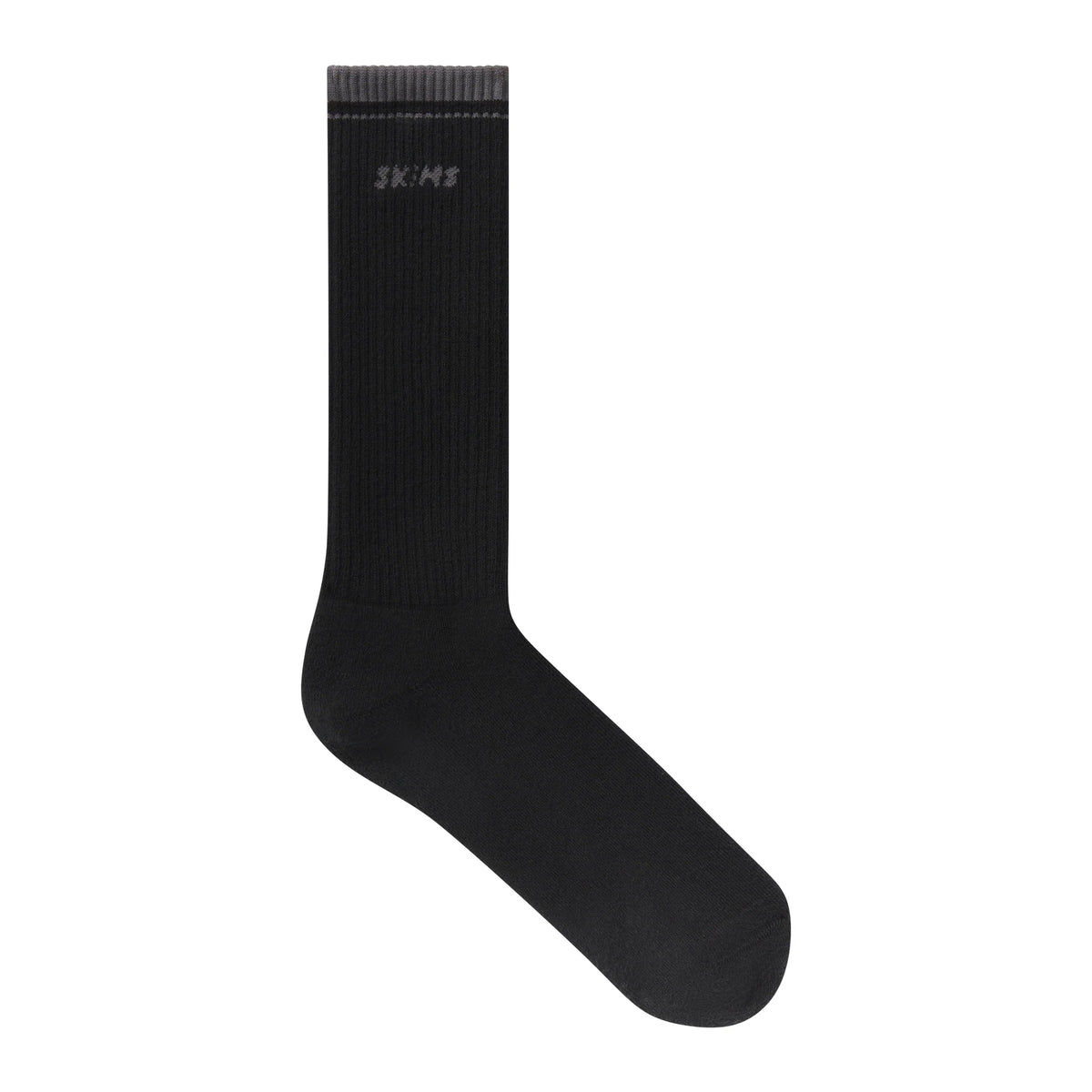 SKIMS SOCKS RIBBED CREW LOGO SOCK | ONYX AND DARK HEATHER GREY