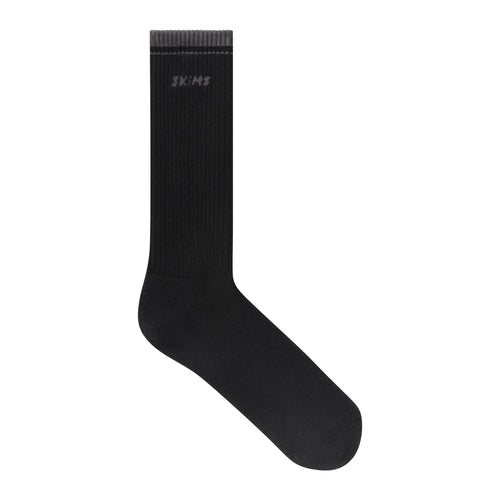SKIMS SOCKS RIBBED CREW LOGO SOCK | ONYX AND DARK HEATHER GREY