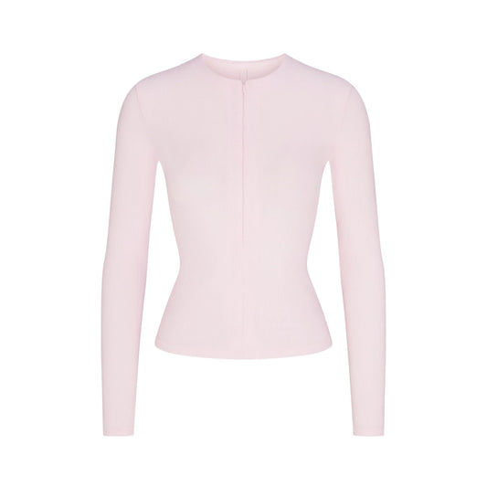COTTON RIB ZIP UP TOP | CHERRY BLOSSOM