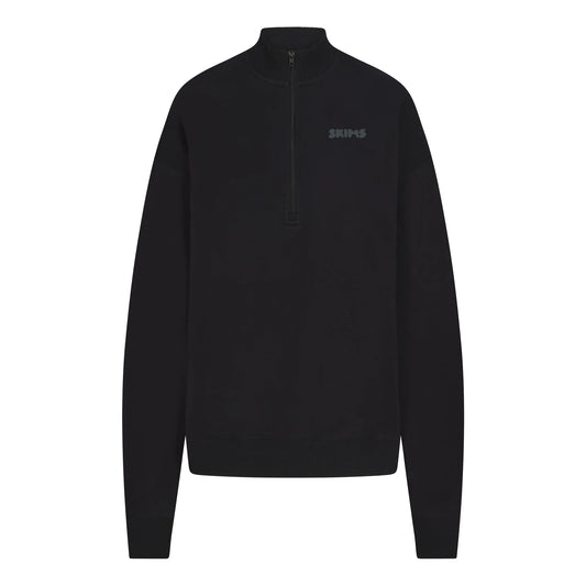 COTTON FLEECE MOCK NECK QUARTER ZIP WITH EMBOSSED LOGO | ONYX