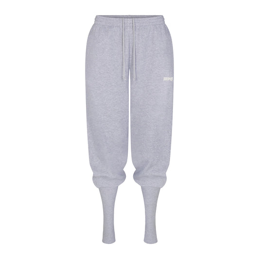 COTTON FLEECE SWEATPANT WITH RIB LEG WARMER WITH EMBOSSED LOGO | HEATHER GREY