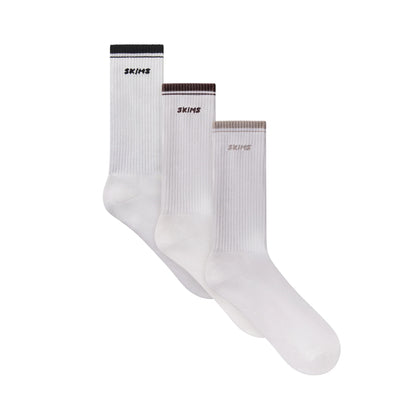 SKIMS SOCKS RIBBED CREW LOGO SOCK 3-PACK | STONE MULTI