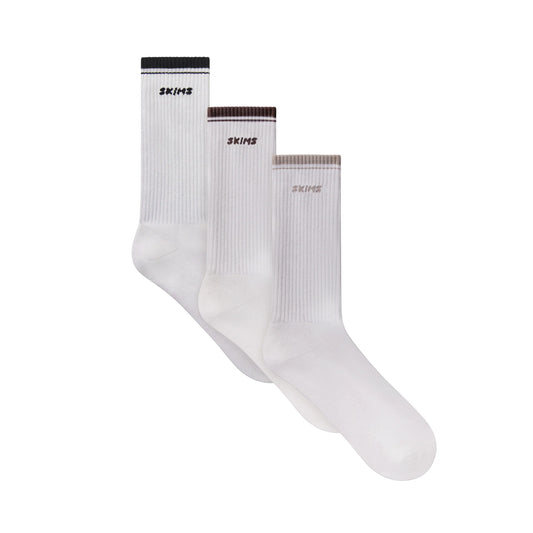 SKIMS SOCKS RIBBED CREW LOGO SOCK 3-PACK | STONE MULTI