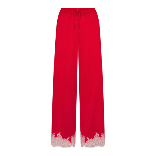 SILK LACE STRAIGHT LEG PANT | RUBY CONTRAST