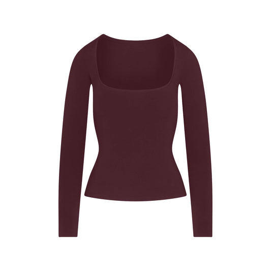 COTTON JERSEY SCOOP NECK LONG SLEEVE TOP | CURRANT