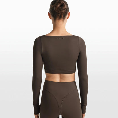 NikeSKIMS MATTE WRAP LONG SLEEVE CROPPED TOP | DARK SEPIA