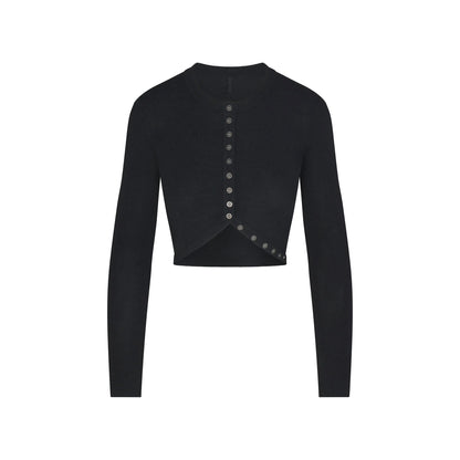ESSENTIAL KNIT ROUNDED CROPPED CARDIGAN | ONYX