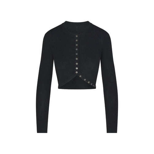 ESSENTIAL KNIT ROUNDED CROPPED CARDIGAN | ONYX