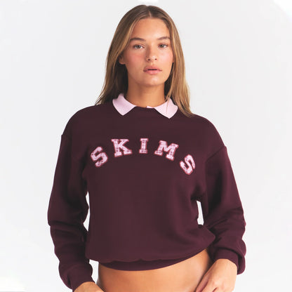 COTTON FLEECE CREWNECK | CURRANT ARCHED SKIMS PLAID